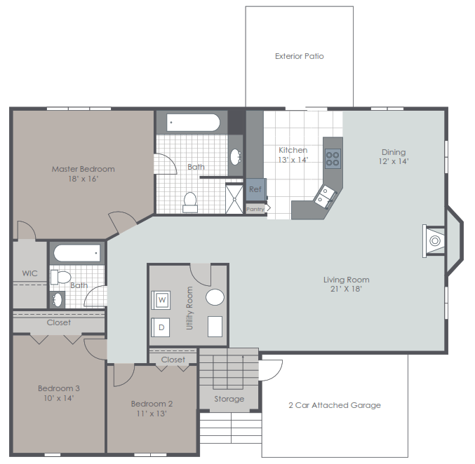 3 Bedroom 2 Bath floor plan layout